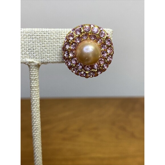 Joan Rivers Pink Rhinestone & Faux Pearl Clip On Earrings - Picture 5 of 10
